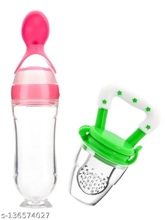 Silicone Food Feeder Bottle, 90 ml with Fruit Feeder for Baby, Multicolor, Set of 2
