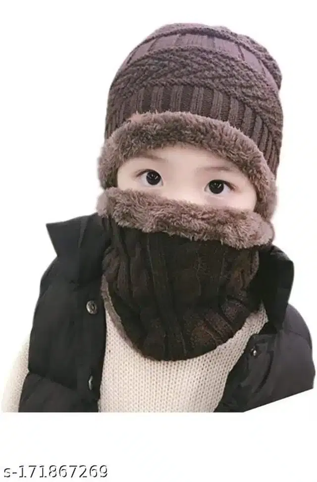 Woolen Neck Warmer & Cap for Women (Brown)