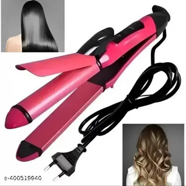 NH-2009 2 in 1 Hair Straightener cum Curler, Pink, 100 W