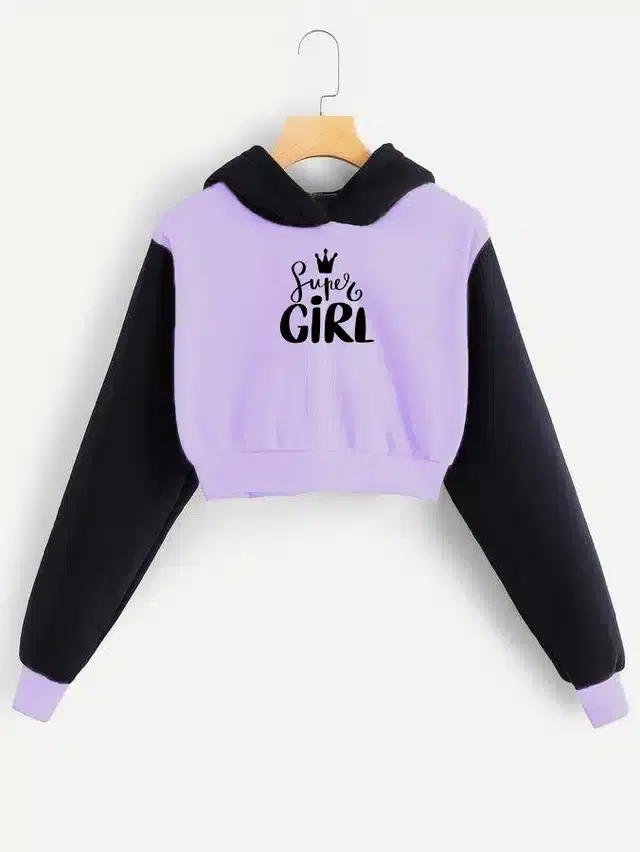 Fleece Full Sleeves Hoodie for Women (Lavender & Black, M)