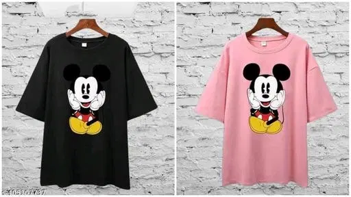 Cotton Blend T-shirt for Women, Pink & Black, Pack of 2 (S)