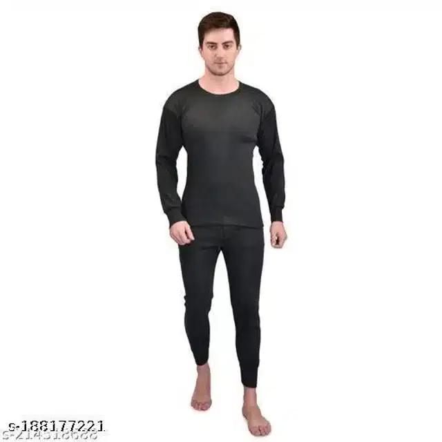 Cotton Thermal Set for Men, Pack of 3 (Black, M)