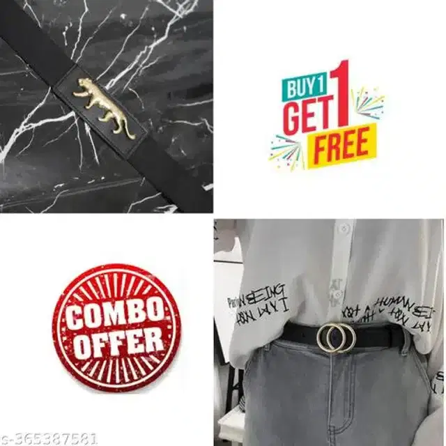 Fancy Belts for Women, Pack of 2 (Black)