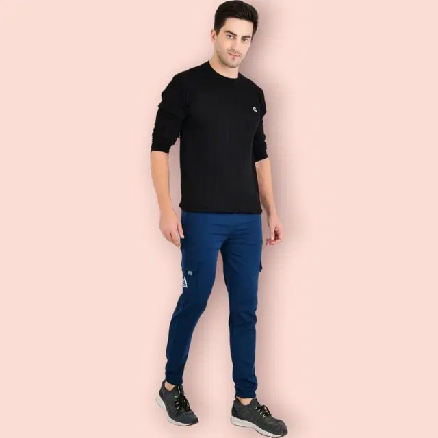 Lycra Nylon Logo Printed Track Pant for Men (Royal Blue, M)