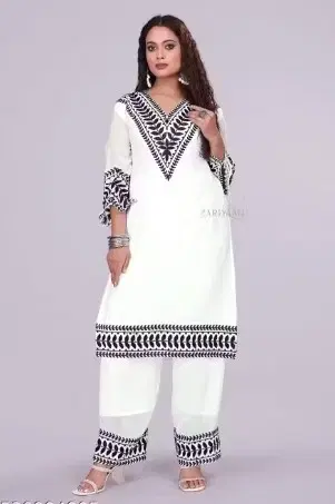 Chiffon Solid Kurta Set forwomen (White, XS)