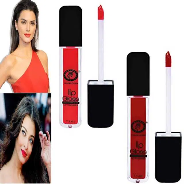 Combo of 1 Colors Queen Waterproof Non Transfer Red Lip Gloss & 1 Colors Queen Waterproof Non Transfer Orange Lip Gloss, R966