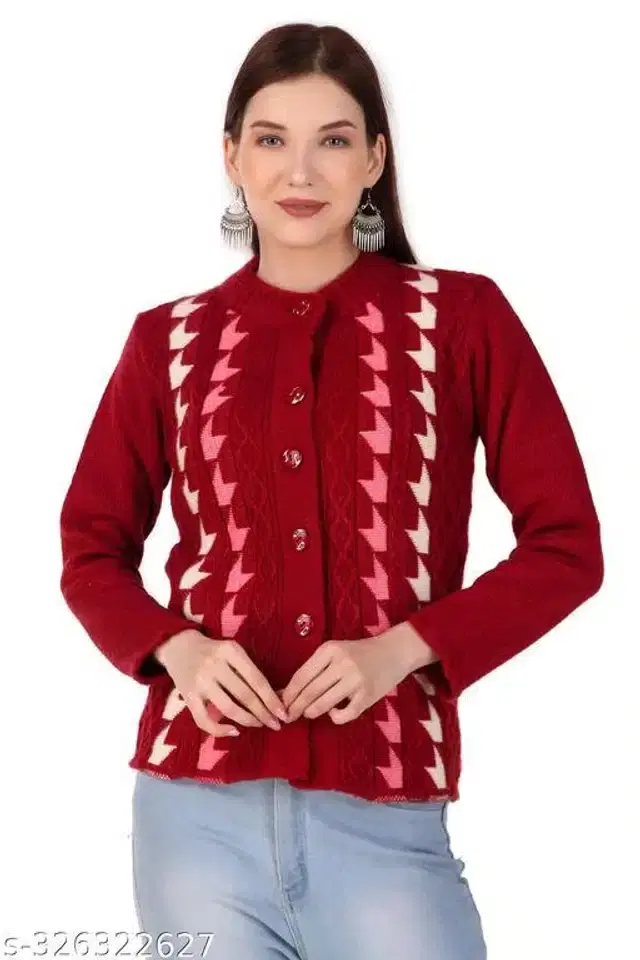 Acrylic Sweater for Women (Maroon, S)