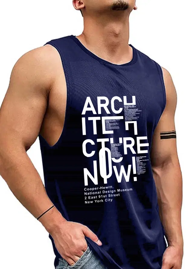 Polyester Printed Vest for Men (Blue, S)