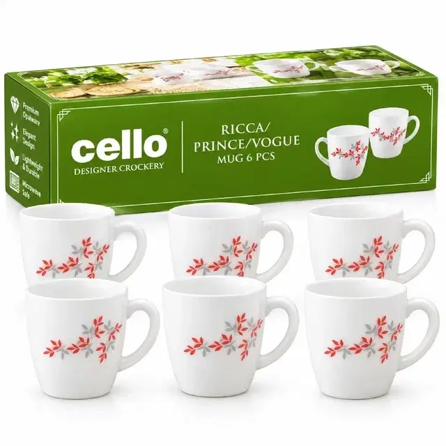 Cello Imperial Twilight Ricca Mug Small, 130 ml | Set Of 6 | Microwave & Dishwasher Safe | Chip-Resistant Opalware | For Tea, Coffee & Milk