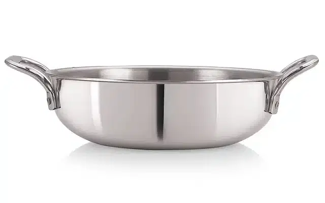 Stainless Steel Deep Kadhai, Silver, 20 cm