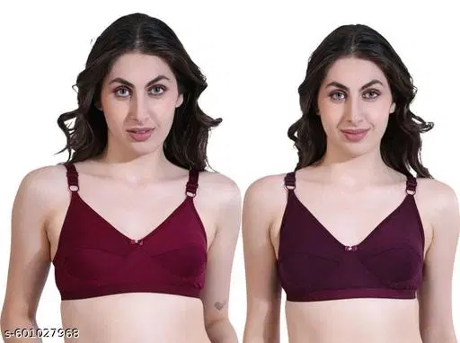 Hosiery Solid Bras for Women, Wine & Maroon, Pack of 2 (34A)