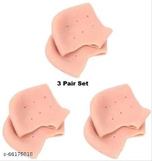 Silicone Orthopedic Gel Heel Pad Socks for Pain Relief, Beige, Set of 3