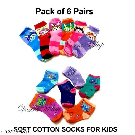Cotton Socks for Kids, Set of 6 (Multicolor, 0-3 Months)