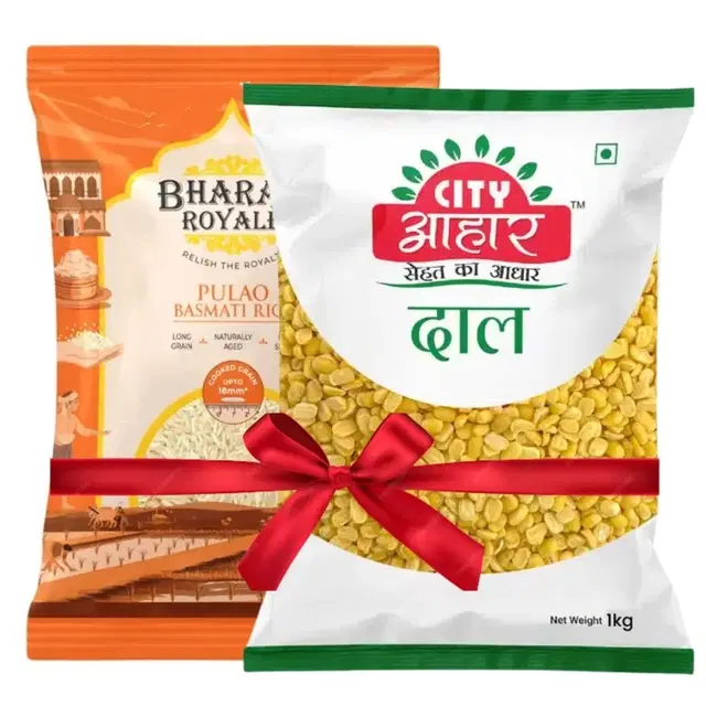 Bharat Royale Pulao Basmati Rice 900 g + City Aahar Moong Dhuli 1 kg