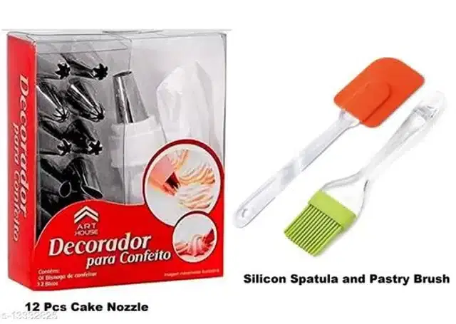 Cake Nozzles, 12 Pcs with Spatula & Oil Brush, Multicolor, Set of 3