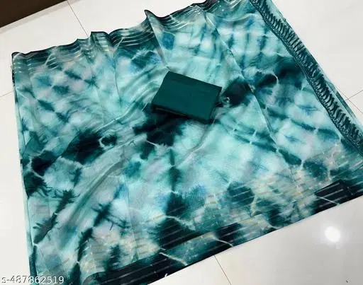 Chanderi Abstract Printed with Tassels and Latkans (Blue, Free Size)