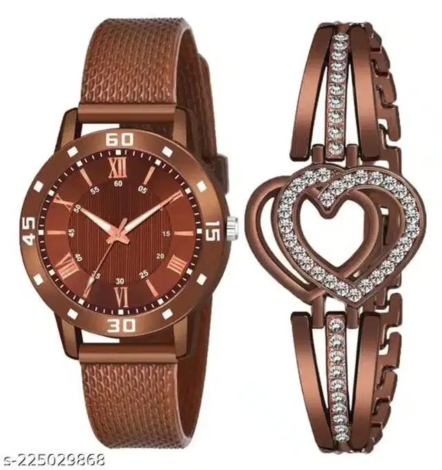 Analog Watch with Bracelet for Women, Set of 2 (Multicolor)