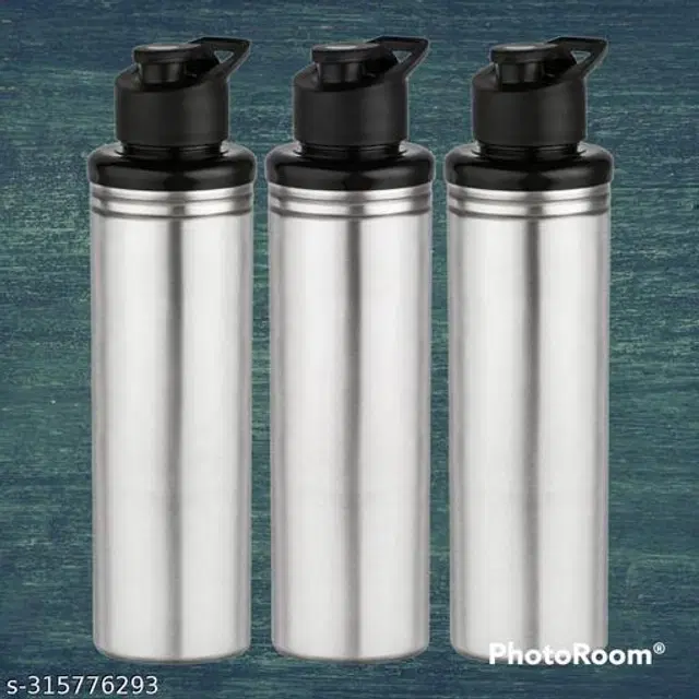 Stainless Steel Sports Water Bottles, Pack of 3, Silver, 1000 ml