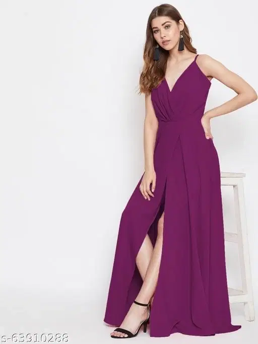 Crepe Solid Dress for Women, Purple (S)