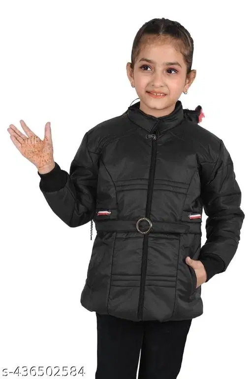 Nylon Jacket for Girls (Black, 3-4 Years)