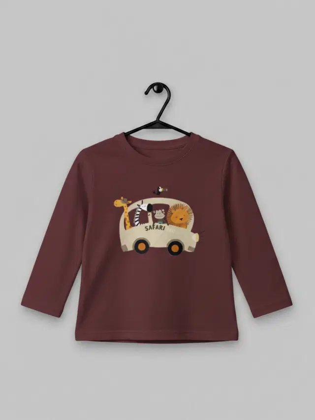Cotton Printed T-Shirt For Kids, Maroon, 2-3 Years, Pack Of 1