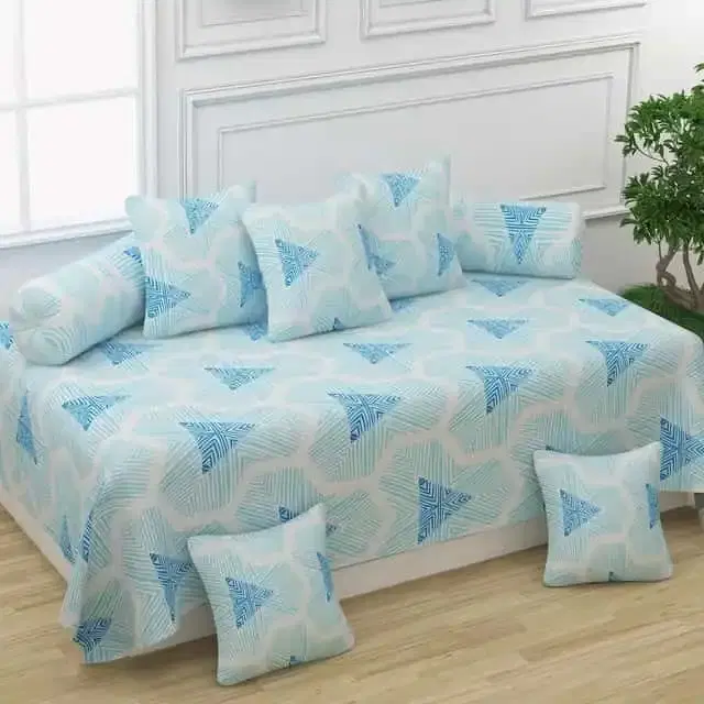 Adirav Polycotton Feel Single Bed Sheet, 2 Bolster covers & 5 Cushion Covers, Sky Blue, ADRV-DW-88