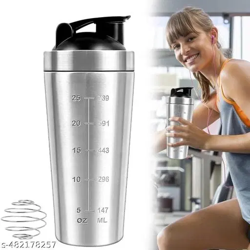 AMAZE WEAL Stainless Steel Protein Shaker, Black & Silver, 750 ml