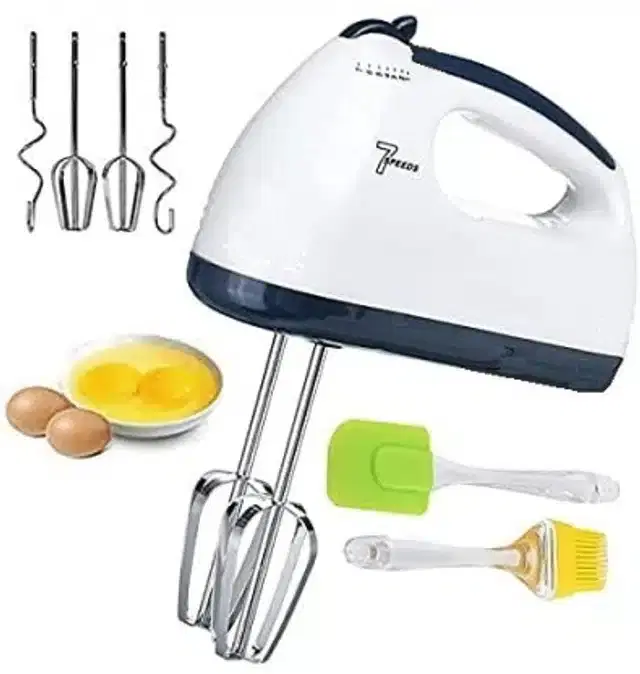 Manual Blender with Spatula & Brush, White, Set of 2