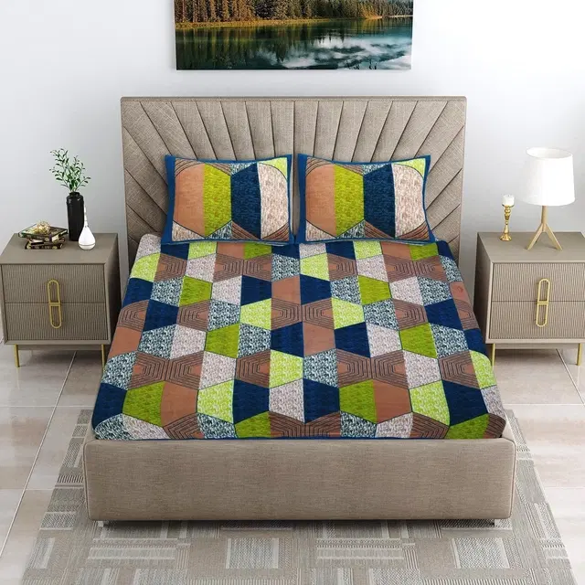Cotton Double Bed sheets With 2 Pillow Cover (Multicolour) Set Of 1