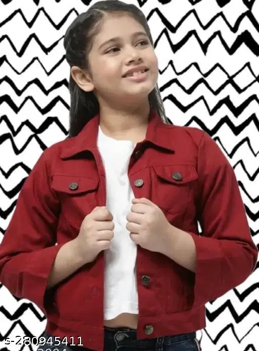 Denim Jacket for Girls (Maroon, 7-8 Years)