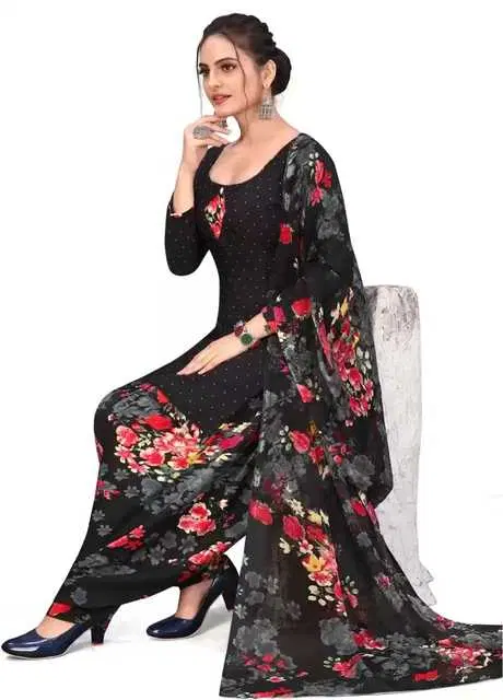 Sharda Creation Women's Dress Material (Black) (SC02)