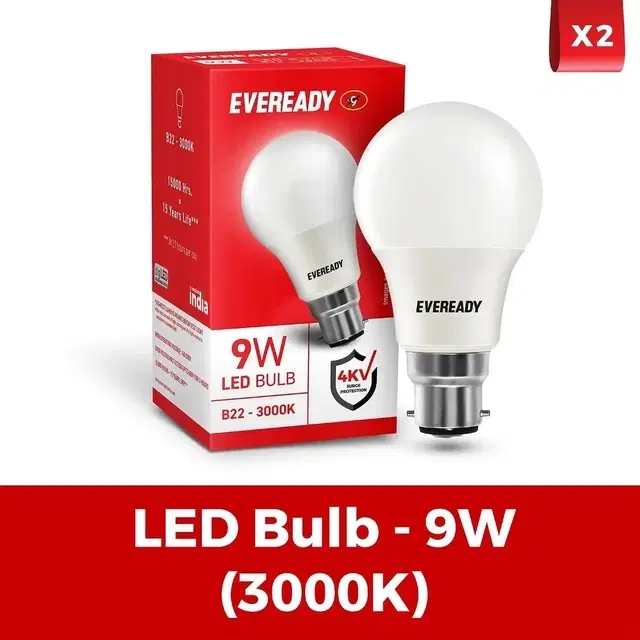 EVEREADY 9W LED Bulb, Warm White (3000K), B22 Base