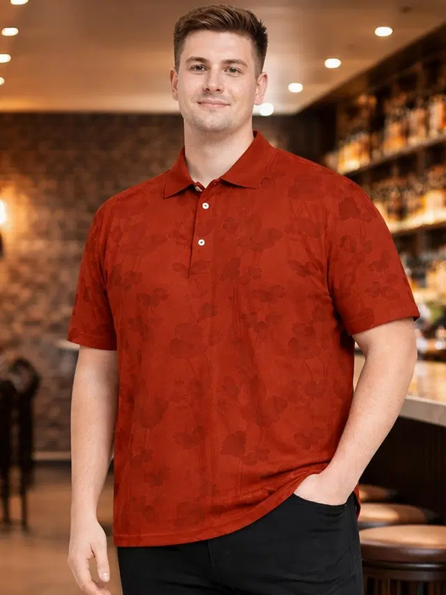 Polo Printed Cotton Blend T-shirt for Men (Maroon, 3XL)