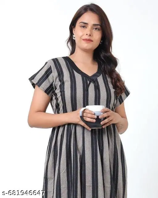 Satin Soft & Attractive Nightdress for Women & Girls , Black (M)