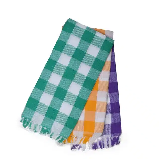 Cotton Checkered Bath Towels, Pack of 3, Multicolor, 60x30 Inches