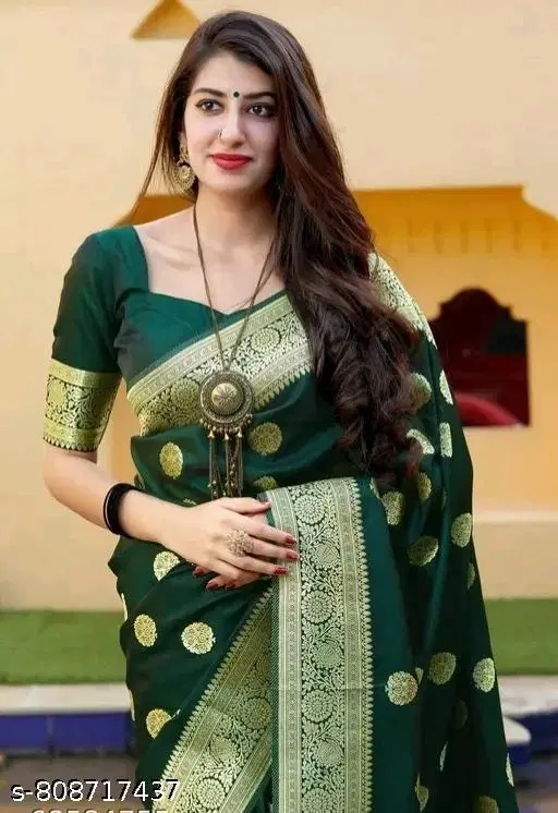 Banarasi Saree with Zari Woven for Women (Green, Free Size)