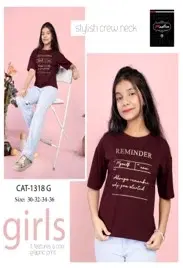 Cotton Printed Tops/Tunics for Girls, Maroon (30)
