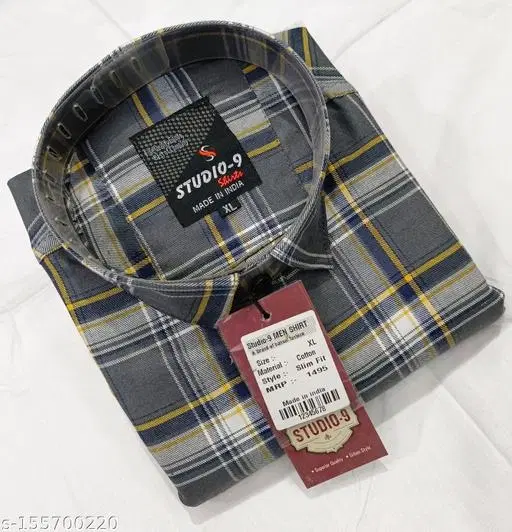 Cotton Blend Checked Shirt for Men, Grey (S) Pack of 1