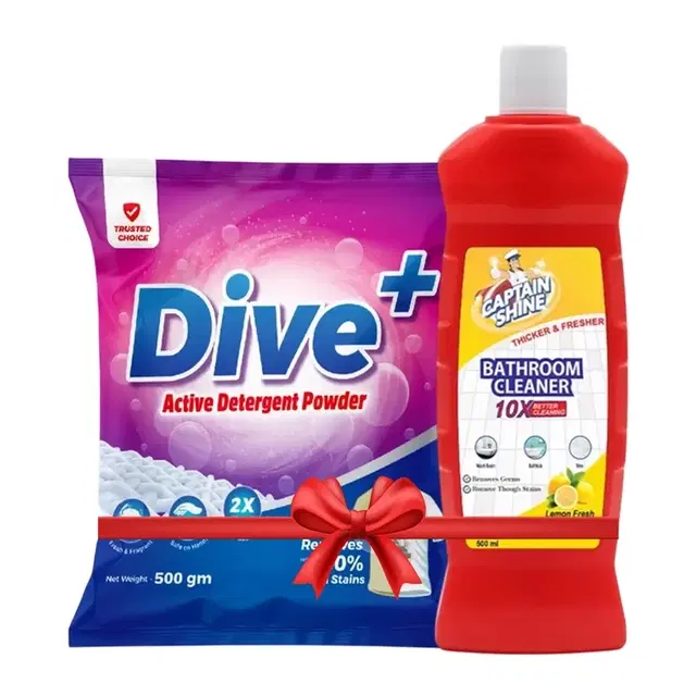 Captain Shine Lemon Bathroom Cleaner 500 ml  + Dive+ Active Detergent Powder 500 g
