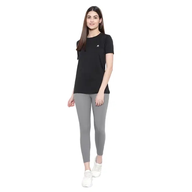 Cotton Blend Solid T-Shirt for Women, Black (M)