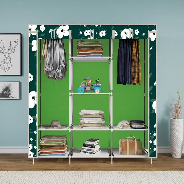 Plastic Printed Collapsible Wardrobe, Green