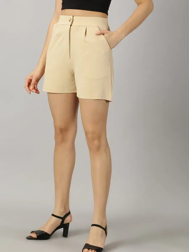Polyester Shorts for Women (Beige, 26)