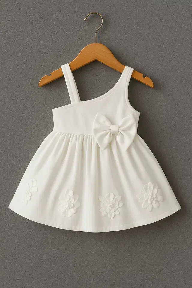 Cotton Solid Frocks for Girls, White (06-12 Months)