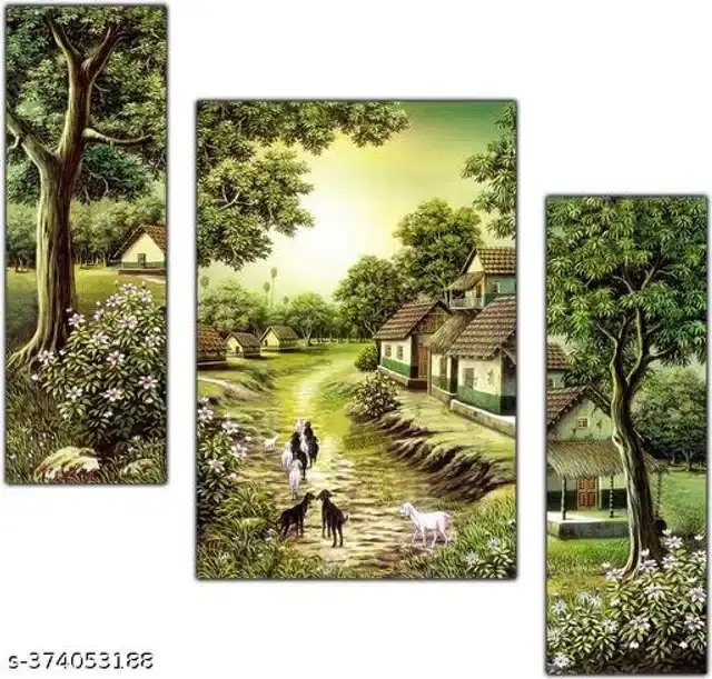 Wooden UV Coated Digital Painitings, Multicolor, 12x18 inches, Pack of 3