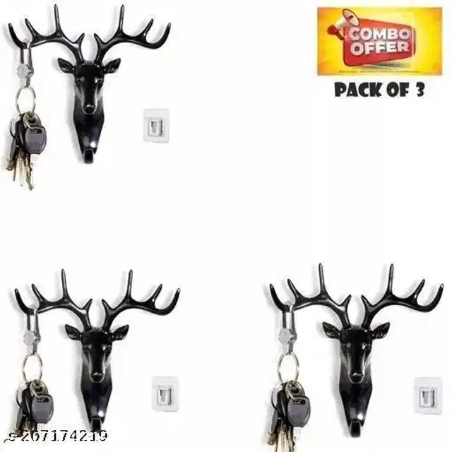 Animal Shaped Wall Mounted Key Holder, Black, Pack of 3