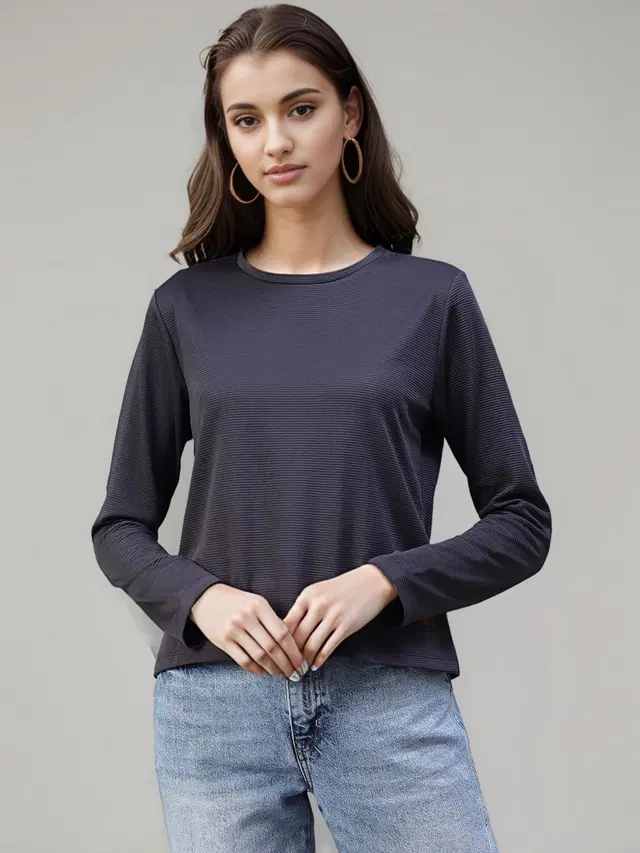 Polyester Solid Top for Women (Black, S)