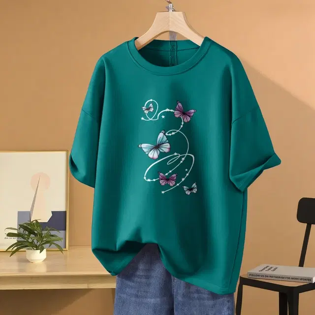 Oversized Cotton Blend T-shirts for Women (Green, XXS)