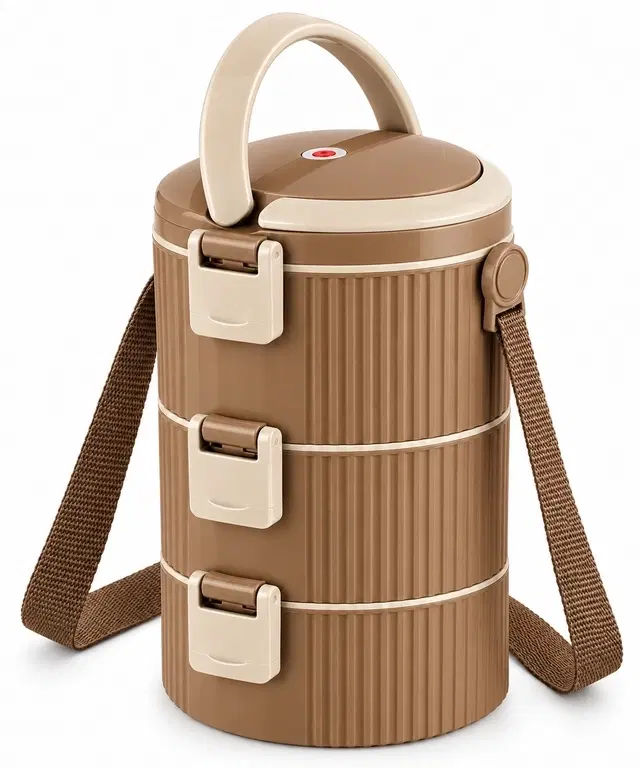 Cello Triplex, Brown | Insulated Carrier | Keeps Meals Warm | Easy-Grip Handle