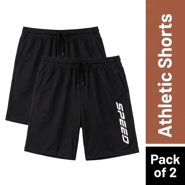 Polycotton Athletic Shorts for Men, Combo Pack of 2, Black, XL