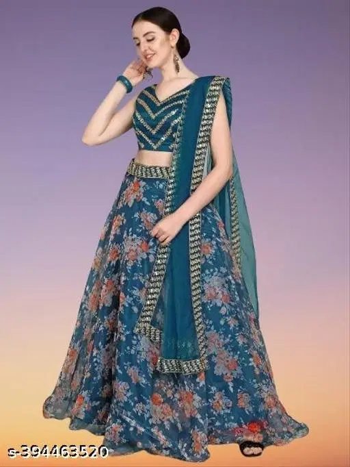 Lehenga Choli for Women (Rama, Free Size)